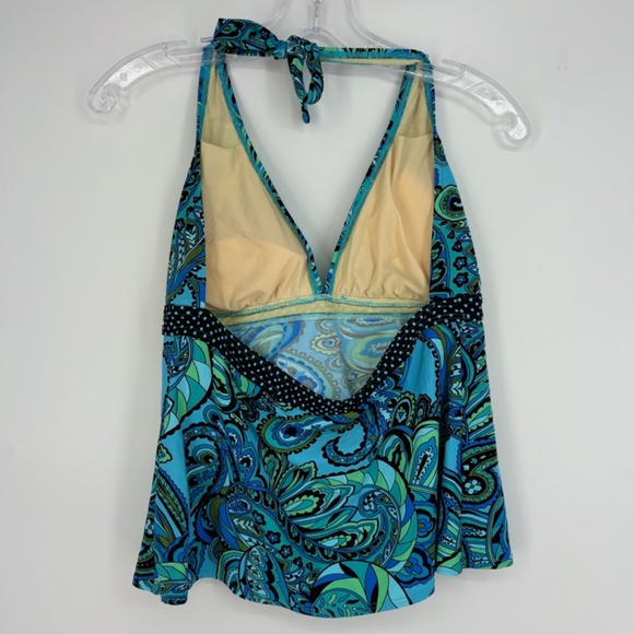 CoCo Reef Womens 36DD Tankini Swim Top Turquoise Navy Blue Paisley Polka Dot - Picture 5 of 8